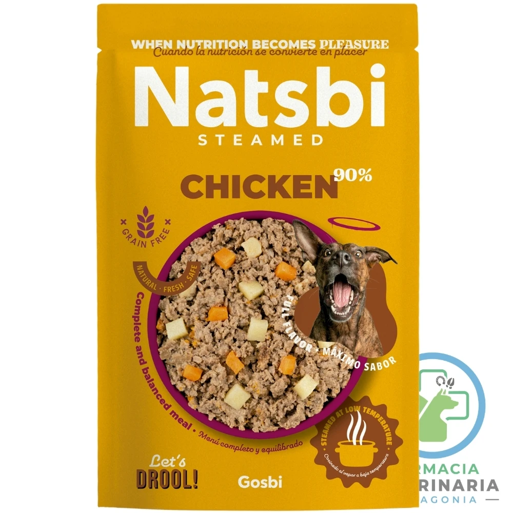 alimento-perro-adulto-cocido-vapor-gourmet-grain-free-gosbi-pollo-raza-pequeña-200-g NATSBI STEAMED CHICKEN 200 G Comida al Vapor Gourmet - Imagen 1