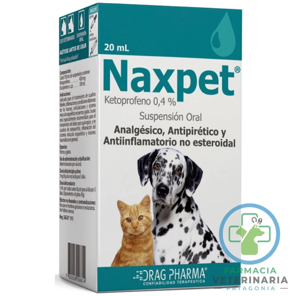 analgesico-antiinflamatorio-dolor-perro-gato-naxpet-suspension-0-4-20-ml NAXPET SUSPENSIÓN 0.4% 20 ML Analgésico y Antiinflamatorio - Imagen 1