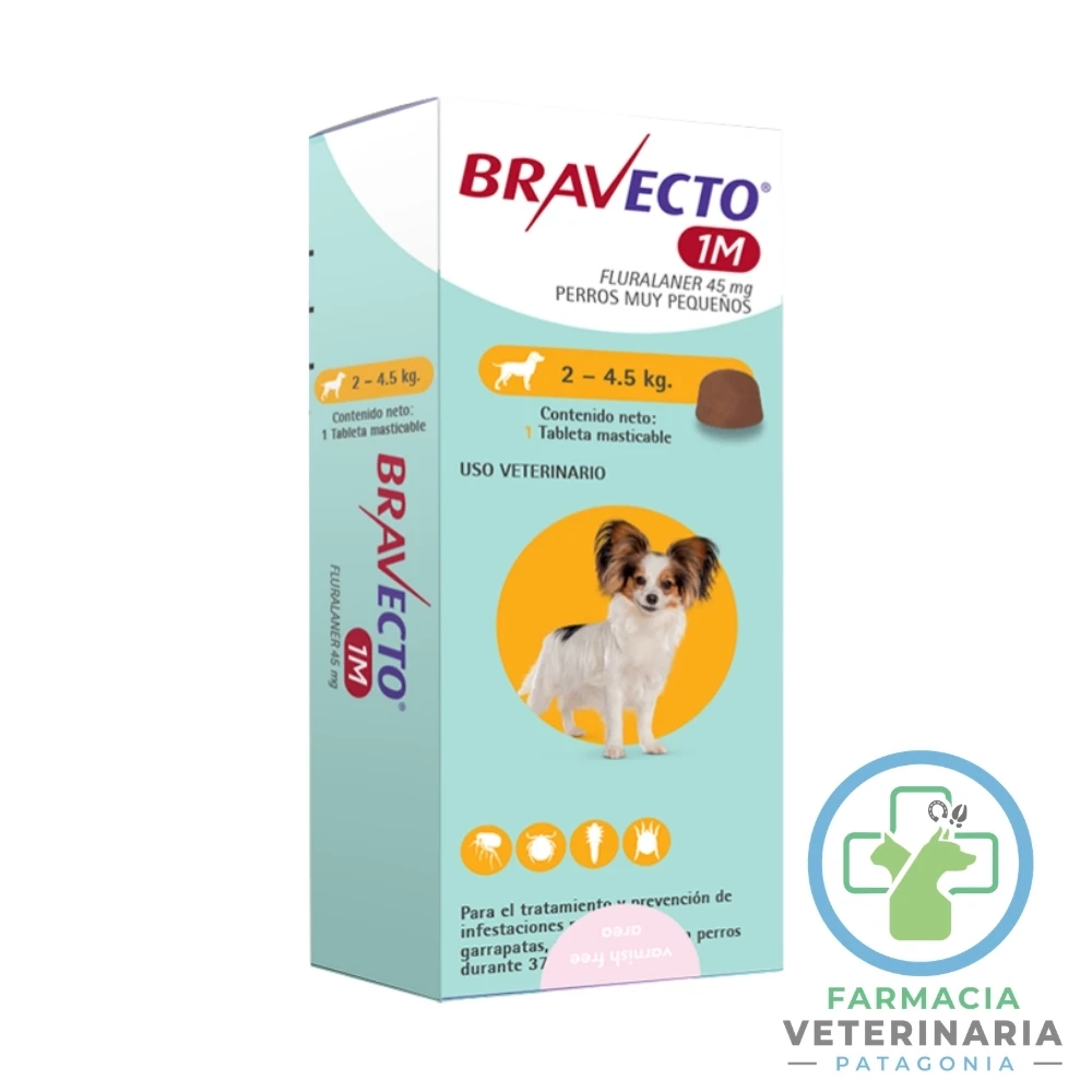 antiparasitario-externo-comprimido-pulgas-acaros-bravecto-perro-1-mes-2-hasta-4-5-kg BRAVECTO PERRO 1 MES 2 A 4.5 KGTableta Masticable Mensual - Imagen 1