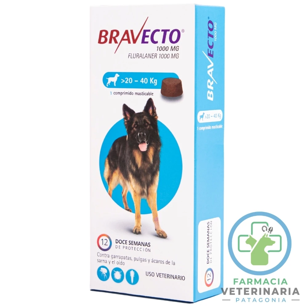 antiparasitario-externo-comprimido-pulgas-acaros-bravecto-perro-3-meses-20-hasta-40-kg BRAVECTO PERRO 3 MESES 20 HASTA 40 KG Tableta ectoparaticida - Imagen 1
