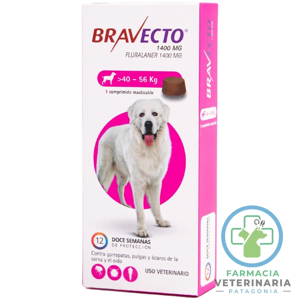 antiparasitario-externo-comprimido-pulgas-acaros-bravecto-perro-3-meses-40-hasta-56-kg BRAVECTO PERRO 3 MESES 40 HASTA 56 KG Tableta ectoparaticida - Imagen 1