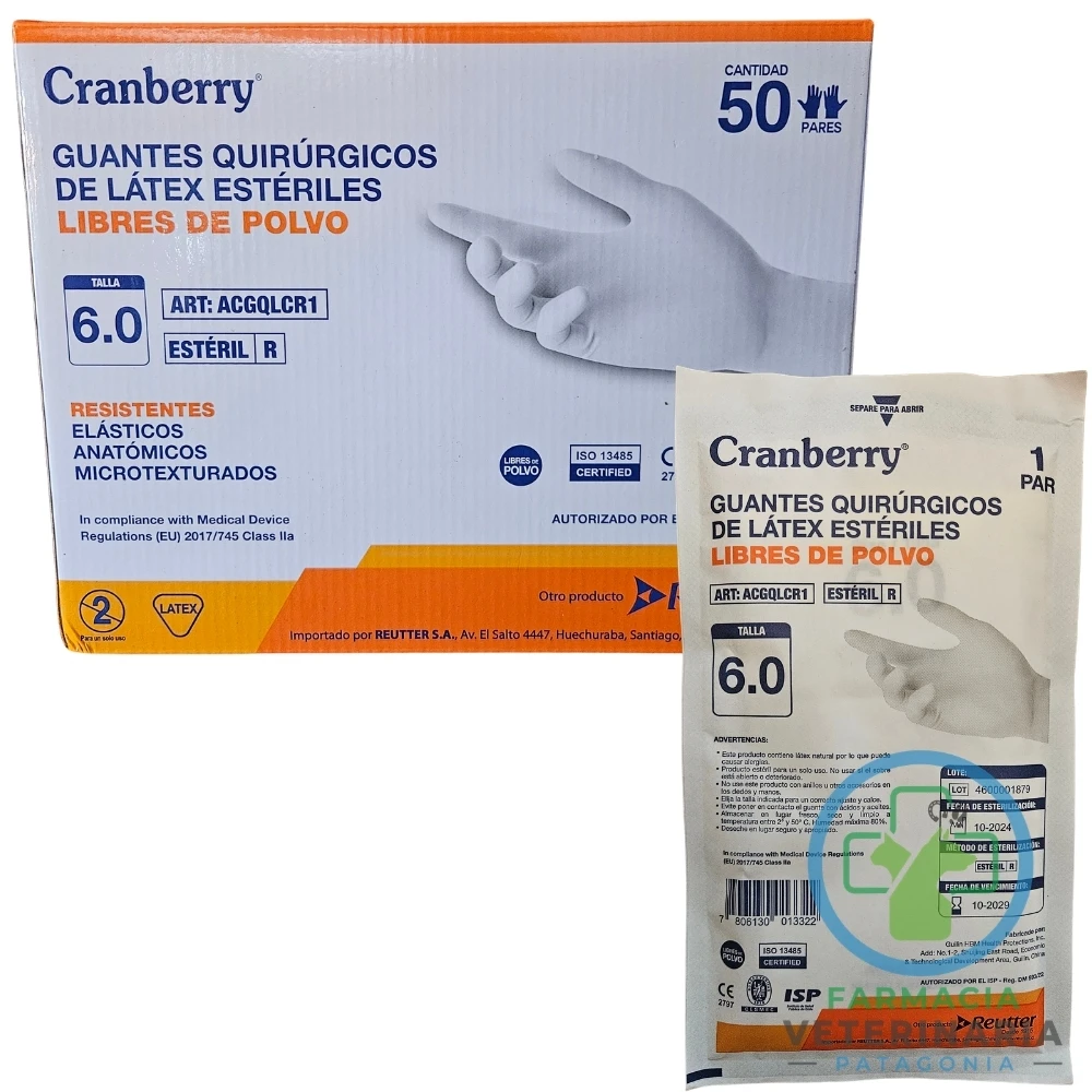 guante-quirurgico-cranberry-latex-esteril-sin-polvo-talla-6 GUANTE QUIRÚRGICO CRANBERRY L/P 6 Para cirugía - Imagen 1